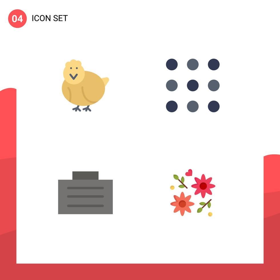 Set of 4 Vector Flat Icons on Grid for chicken safe happy numbers gift Editable Vector Design Elements