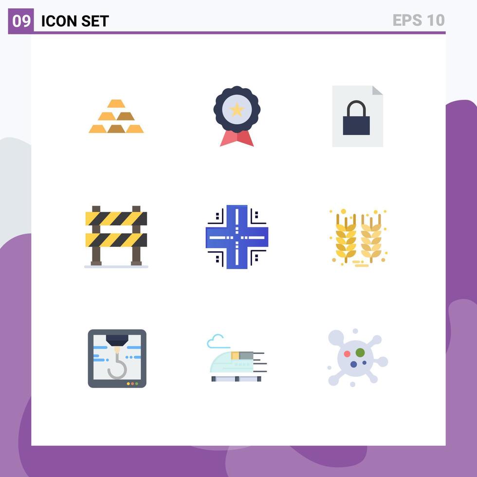 Pack of 9 Modern Flat Colors Signs and Symbols for Web Print Media such as construction barrier barrier ecommerce lock document Editable Vector Design Elements