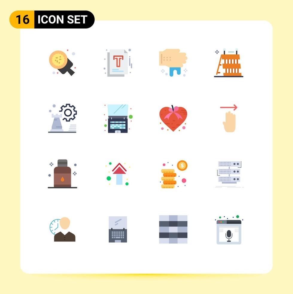 conjunto moderno de 16 colores planos pictograma de herramientas de negocio barrera de equipos de optimización paquete editable de elementos de diseño de vectores creativos