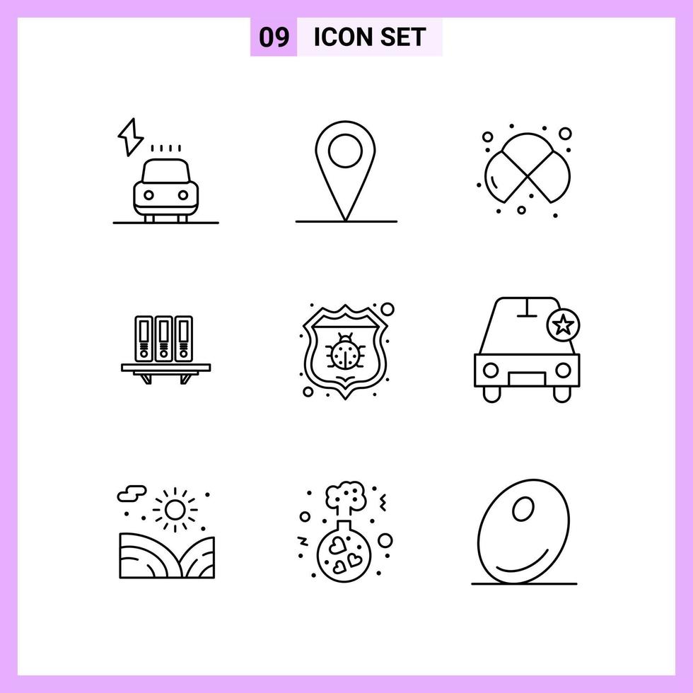 9 Icons in Line Style Outline Symbols on White Background Creative Vector Signs for Web mobile and Print