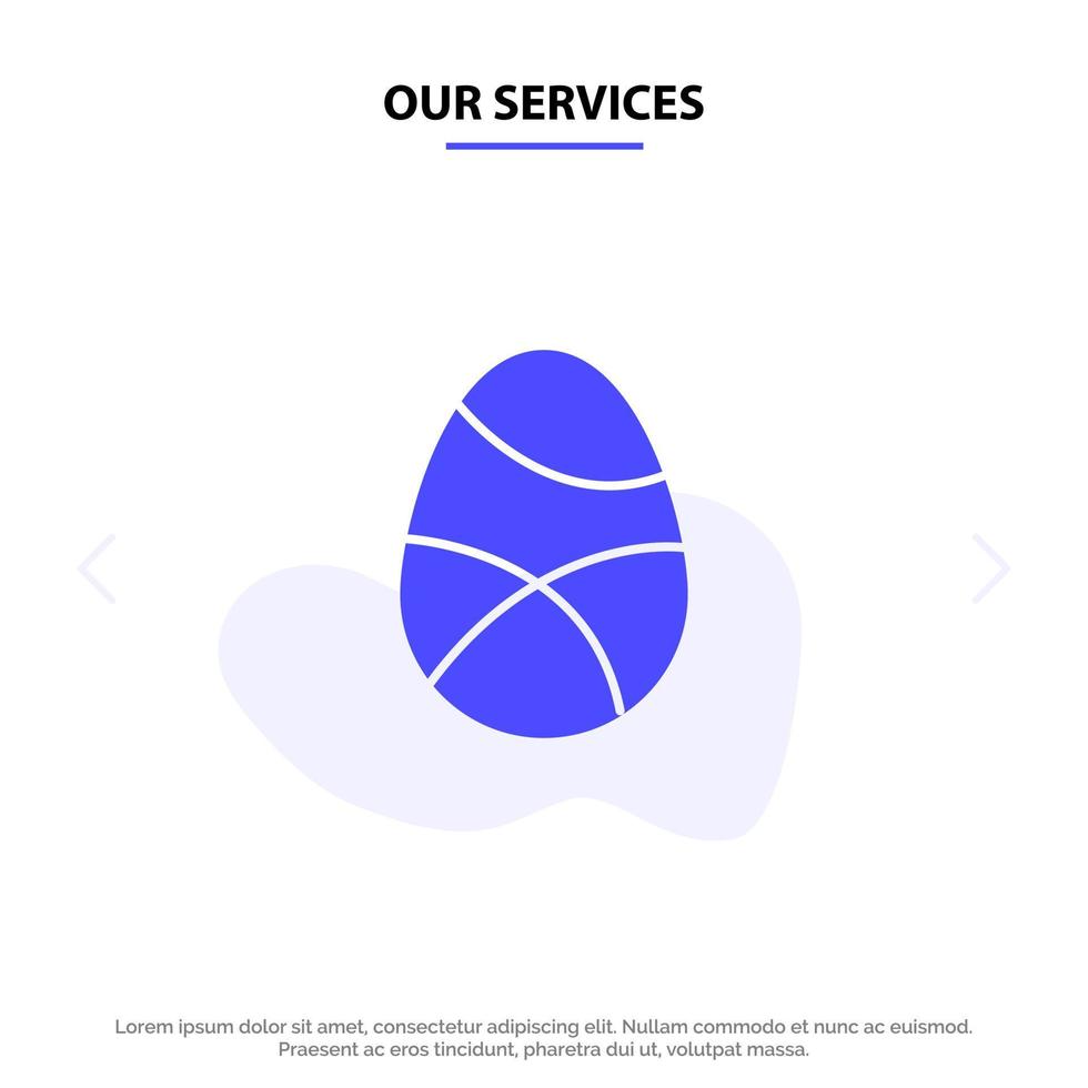 nuestros servicios celebración decoración huevo de pascua vacaciones glifo sólido icono plantilla de tarjeta web vector