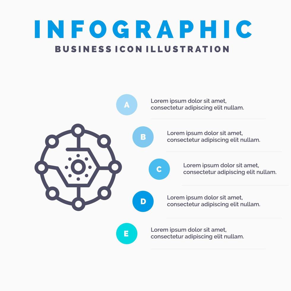 Computing Computing Share Connectivity Network Share Blue Infographics Template 5 Steps Vector Line Icon template