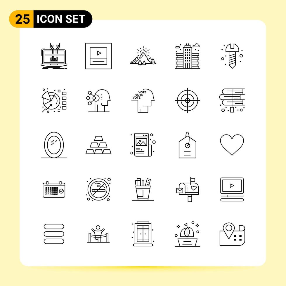 25 iconos creativos para el diseño moderno de sitios web y aplicaciones móviles receptivas 25 símbolos de contorno signos sobre fondo blanco paquete de 25 iconos fondo de vector de icono negro creativo