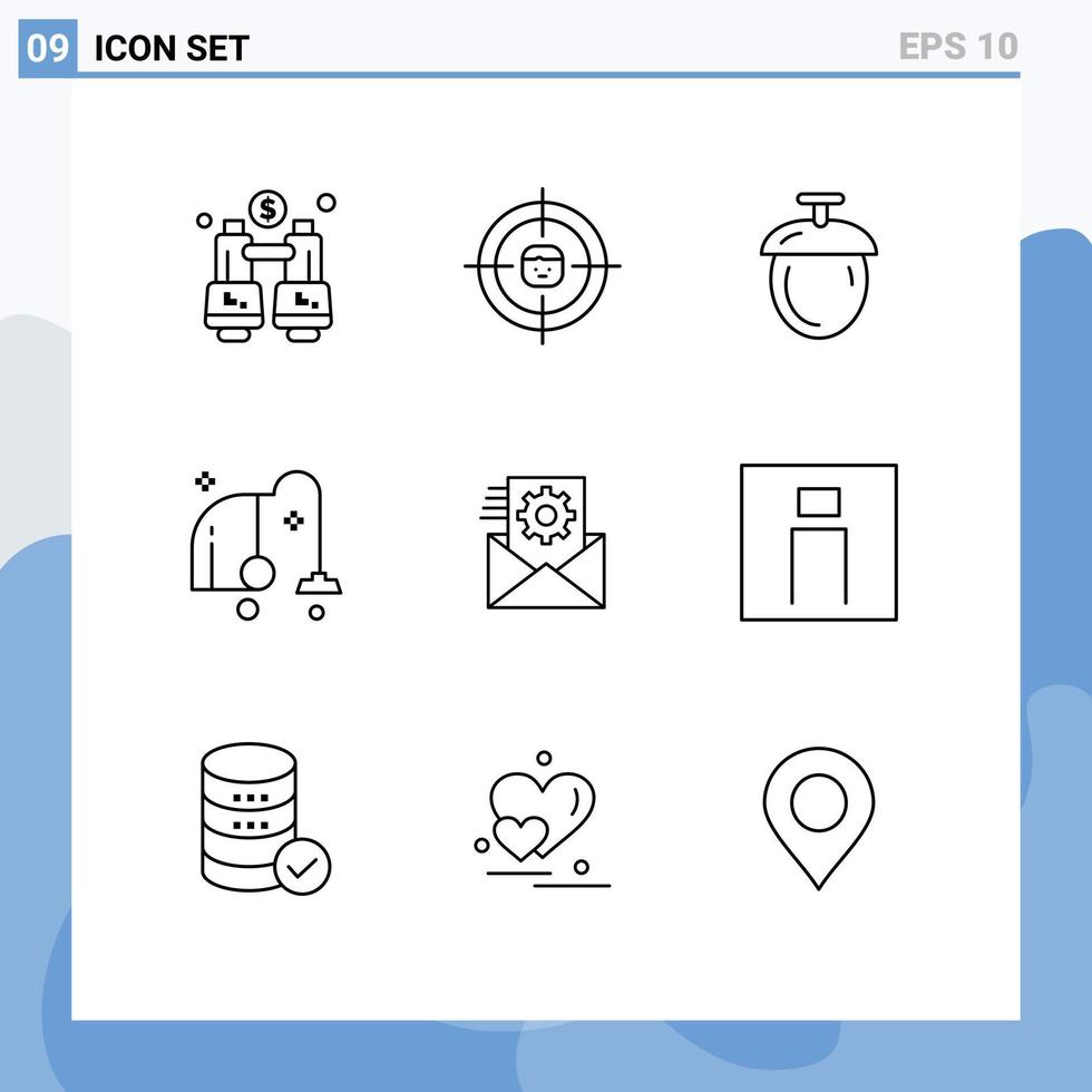 9 Thematic Vector Outlines and Editable Symbols of data integration vacuum resources equipment cleaning Editable Vector Design Elements