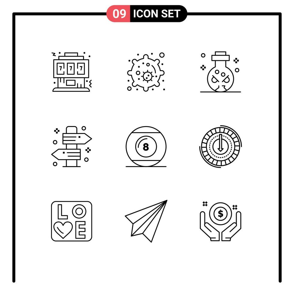 9 Thematic Vector Outlines and Editable Symbols of ball summer knife signboard board Editable Vector Design Elements