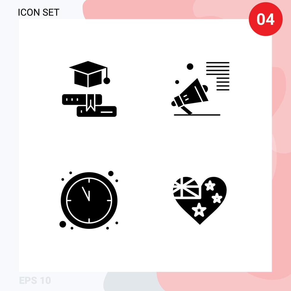 Group of Solid Glyphs Signs and Symbols for books clock graduation megaphone new year Editable Vector Design Elements