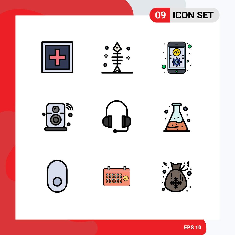 Editable Vector Line Pack of 9 Simple Filledline Flat Colors of wifi internet of things seafood internet mobile Editable Vector Design Elements