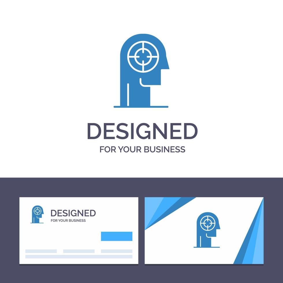 tarjeta de visita creativa y plantilla de logotipo flecha concentración foco cabeza humano vector ilustración
