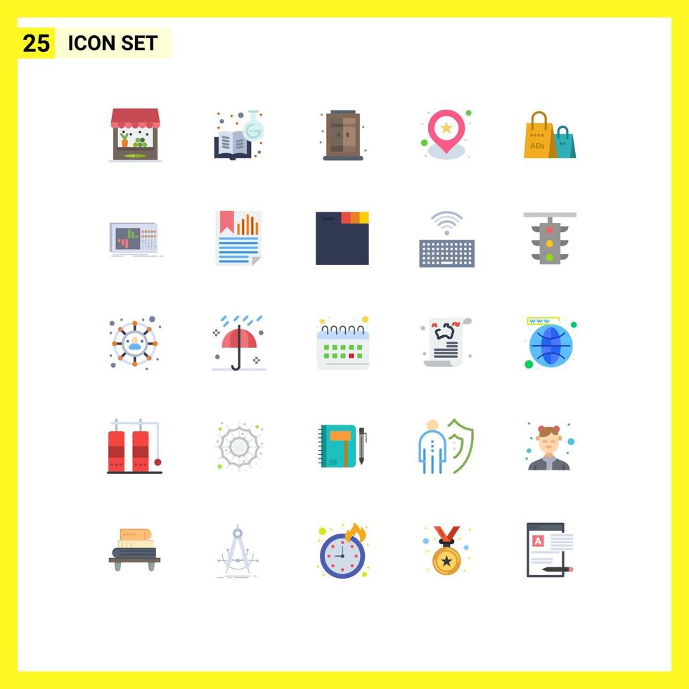 Editable Vector Line Pack of 25 Simple Flat Colors of purse advertising home location pin location Editable Vector Design Elements