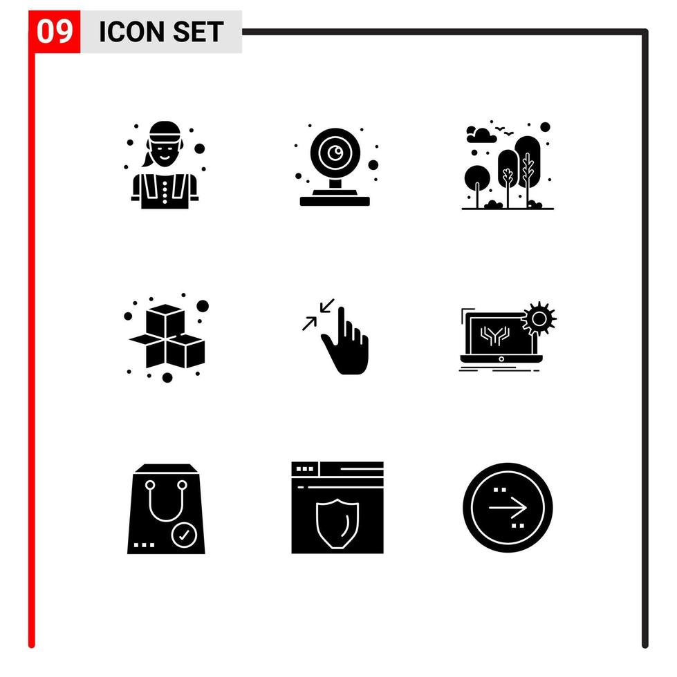 Pack of 9 creative Solid Glyphs of contract game city fun tree Editable Vector Design Elements