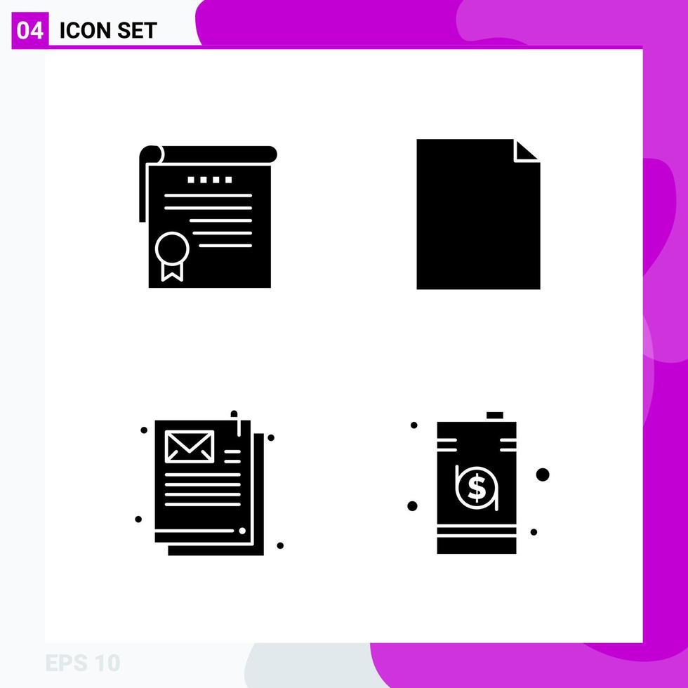 paquete de conjunto de iconos sólidos de 4 iconos de glifo aislados en fondo blanco para impresión web y móvil vector