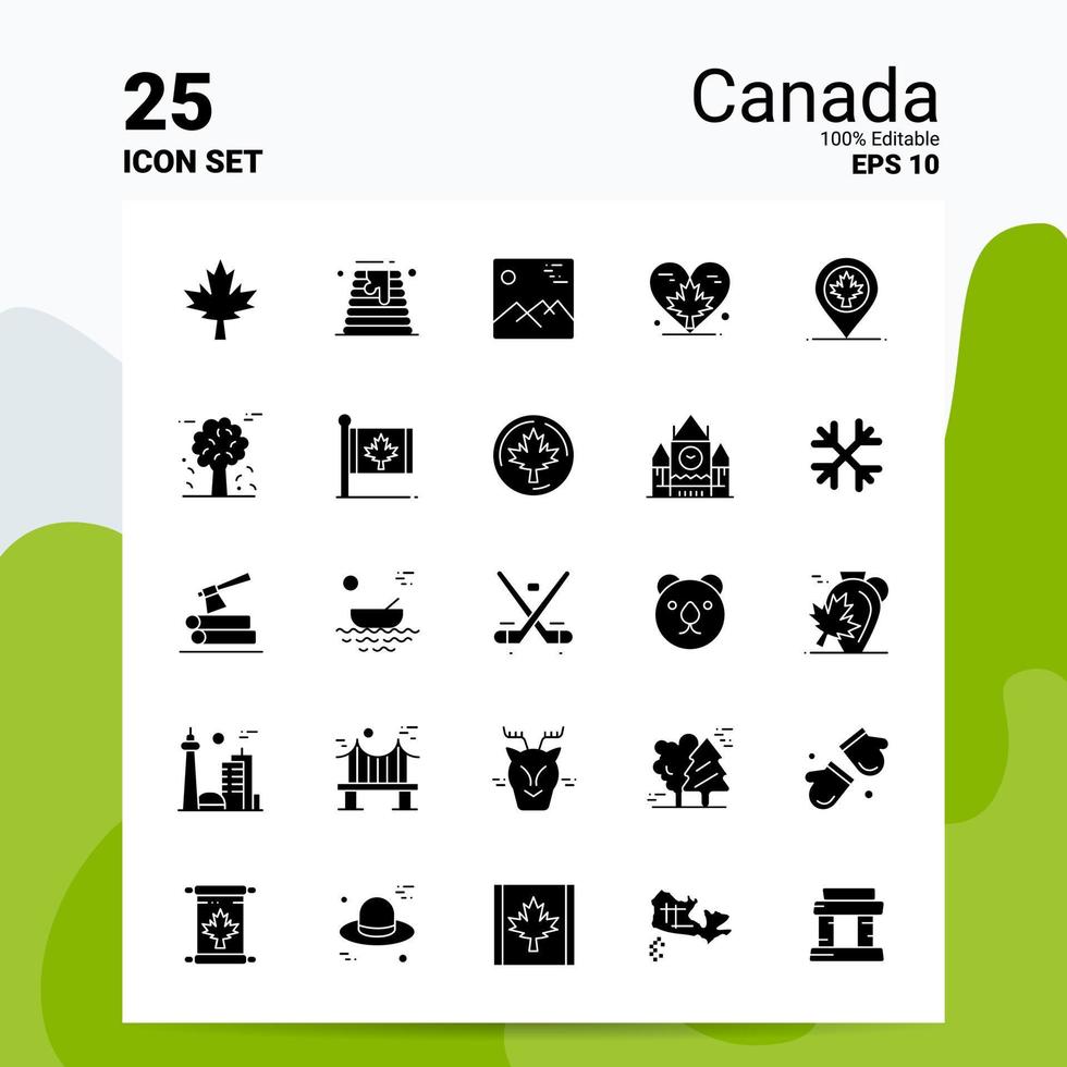 25 Canada Icon Set 100 Editable EPS 10 Files Business Logo Concept Ideas Solid Glyph icon design vector