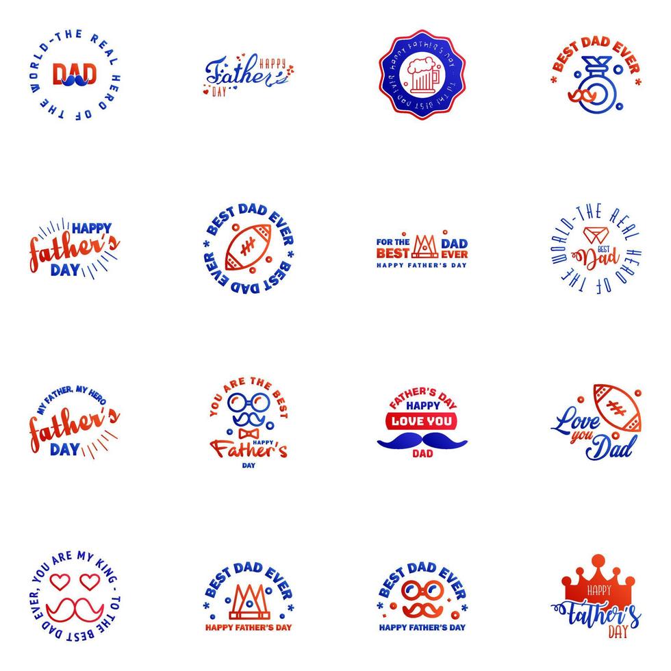 Set of fathers day 16 Blue and red design elements Editable Vector Design Elements