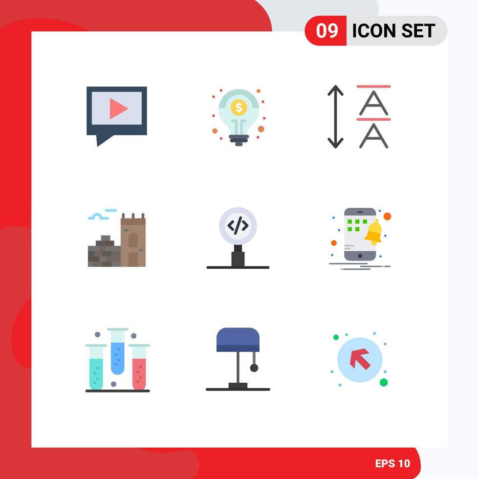 Modern Set of 9 Flat Colors and symbols such as mobile programming leading development code Editable Vector Design Elements