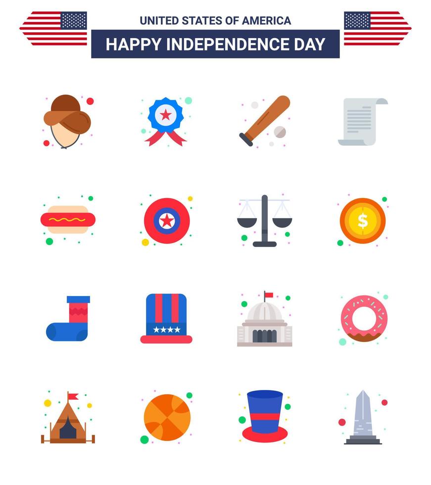 Happy Independence Day 4th July Set of 16 Flats American Pictograph of dog usa baseball american file Editable USA Day Vector Design Elements