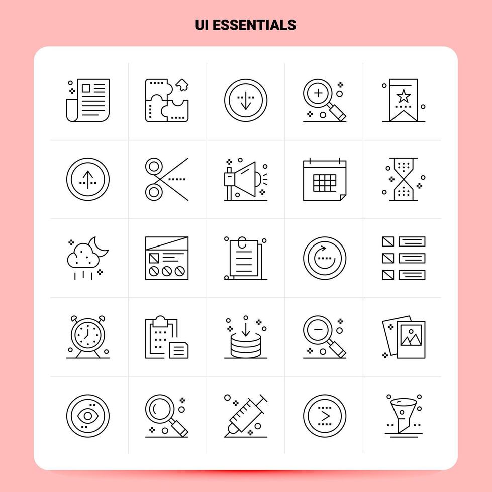 contorno 25 conjunto de iconos esenciales de la interfaz de usuario diseño de estilo de línea vectorial conjunto de iconos negros conjunto de pictogramas lineales diseño de ideas de negocios web y móvil ilustración vectorial vector