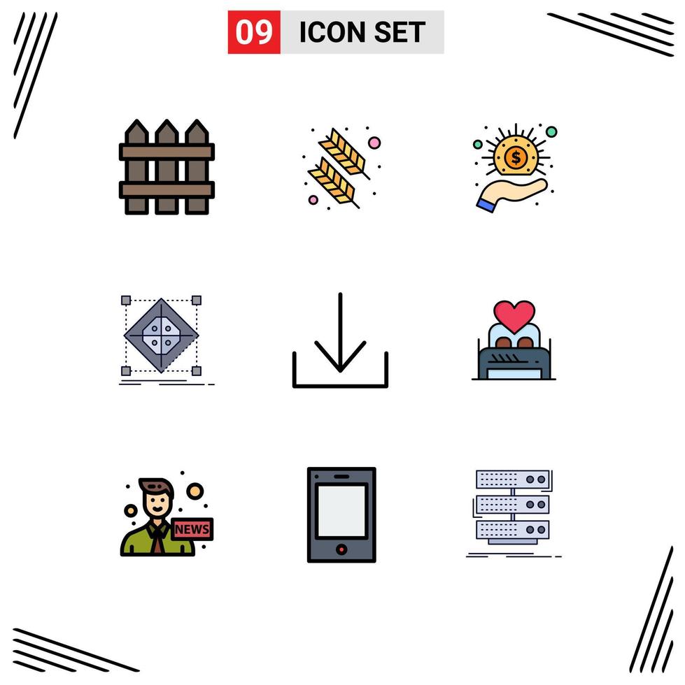 Modern Set of 9 Filledline Flat Colors Pictograph of arrow model business grid architecture Editable Vector Design Elements