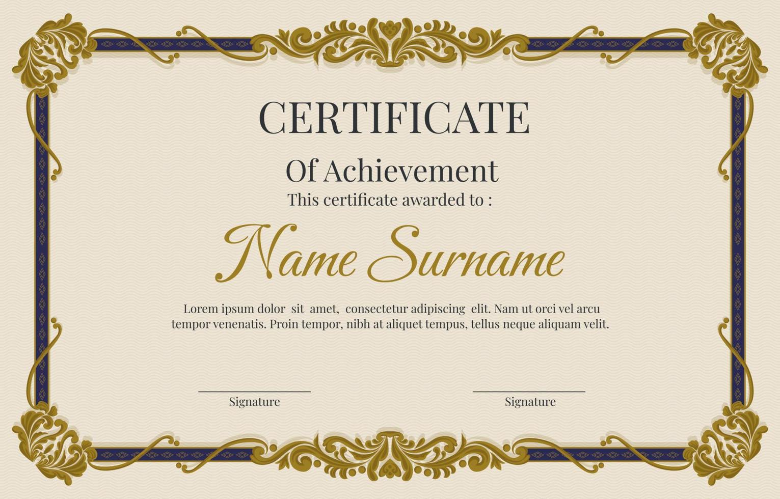 Certificate Template With Victorian Classic Style vector