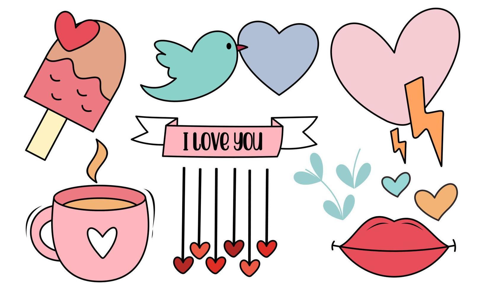 Assortment of colorful elements ready for valentine's day vector