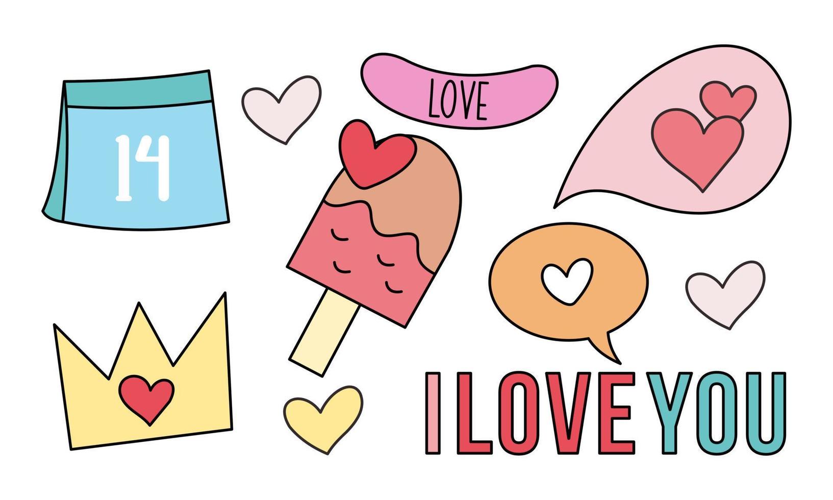 Assortment of colorful elements ready for valentine's day vector