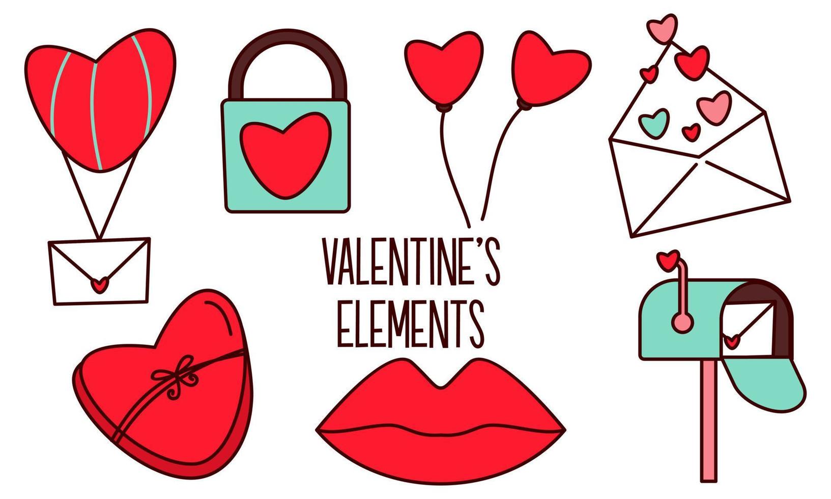 surtido de elementos coloridos listos para el día de san valentín vector