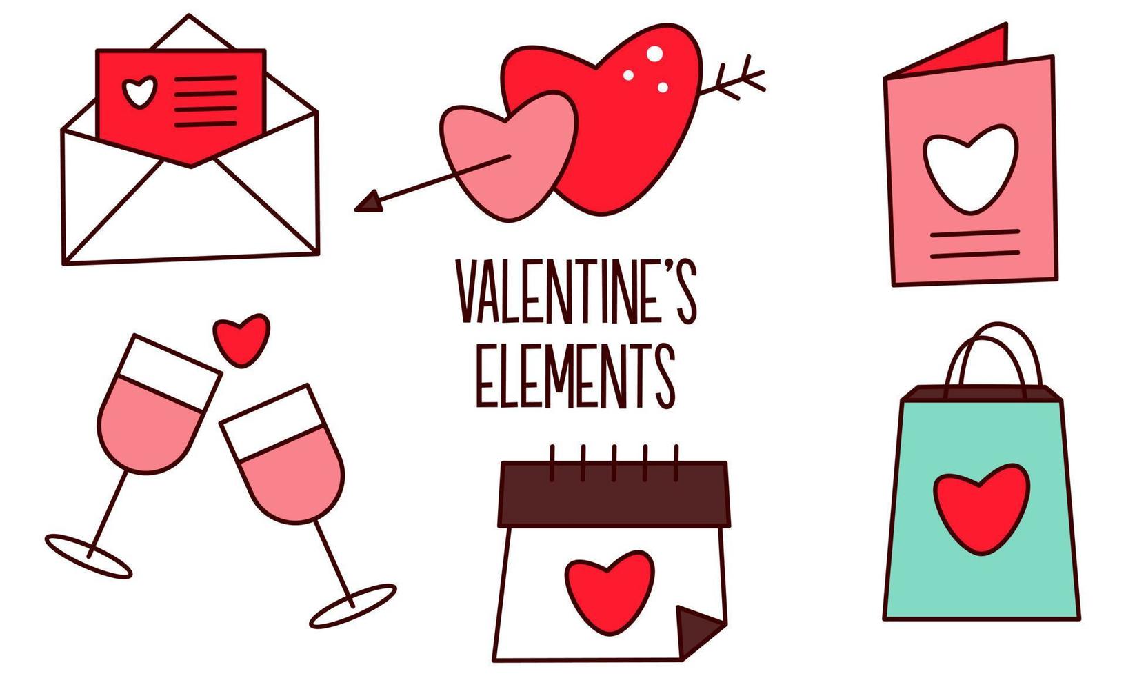 surtido de elementos coloridos listos para el día de san valentín vector