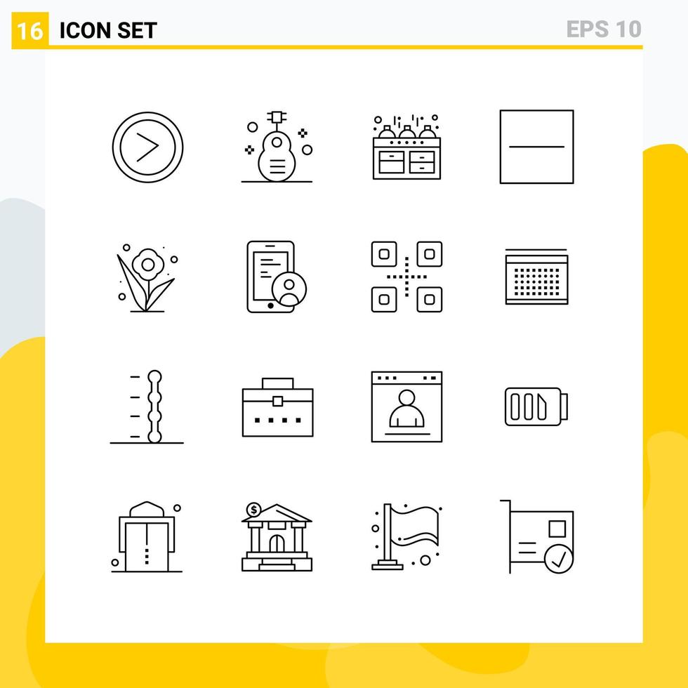 Universal Icon Symbols Group of 16 Modern Outlines of flower hide music delete oven Editable Vector Design Elements