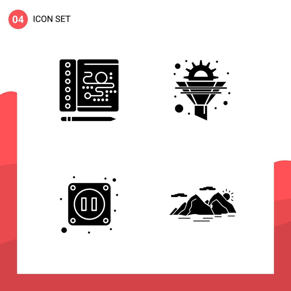 Pack of 4 Universal Glyph Icons for Print Media on White Background Creative Black Icon vector background