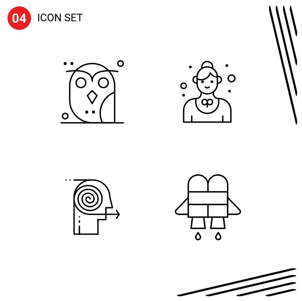Pictogram Set of 4 Simple Filledline Flat Colors of animal waitress owl employee business Editable Vector Design Elements