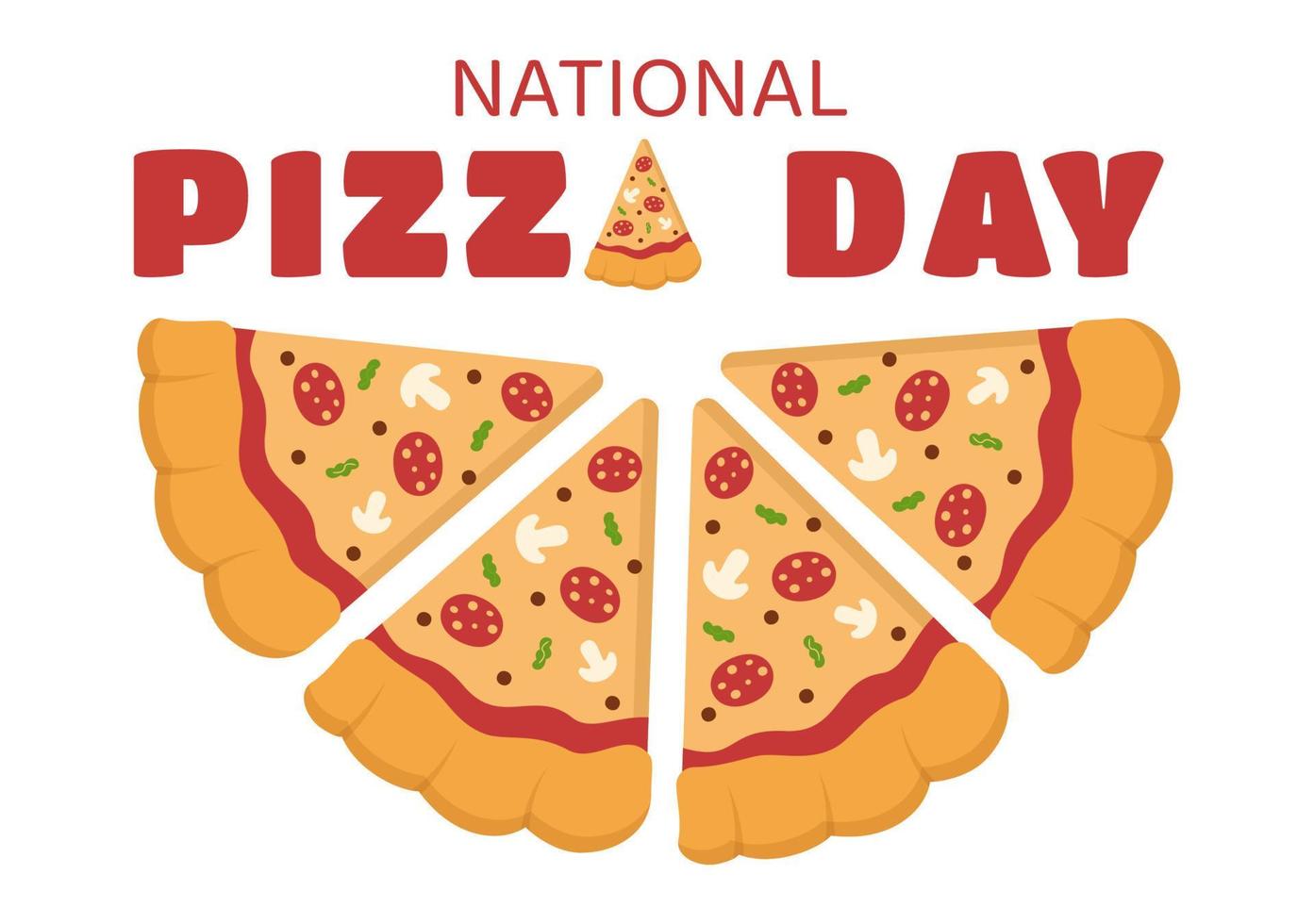 día nacional de la pizza en la celebración del 9 de febrero consumiendo varias rebanadas en dibujos animados planos estilo fondo plantillas dibujadas a mano ilustración vector