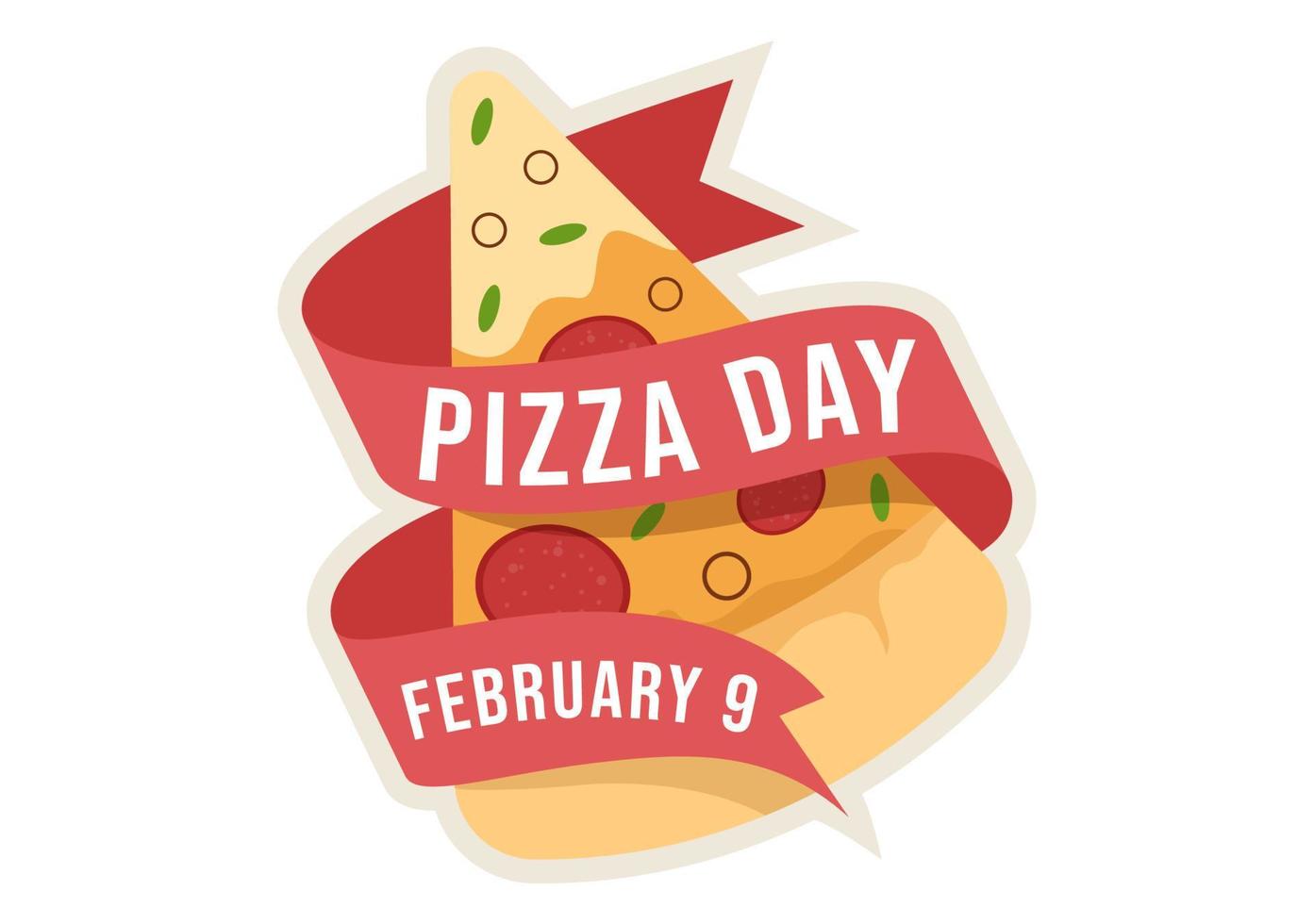 día nacional de la pizza en la celebración del 9 de febrero consumiendo varias rebanadas en dibujos animados planos estilo fondo plantillas dibujadas a mano ilustración vector