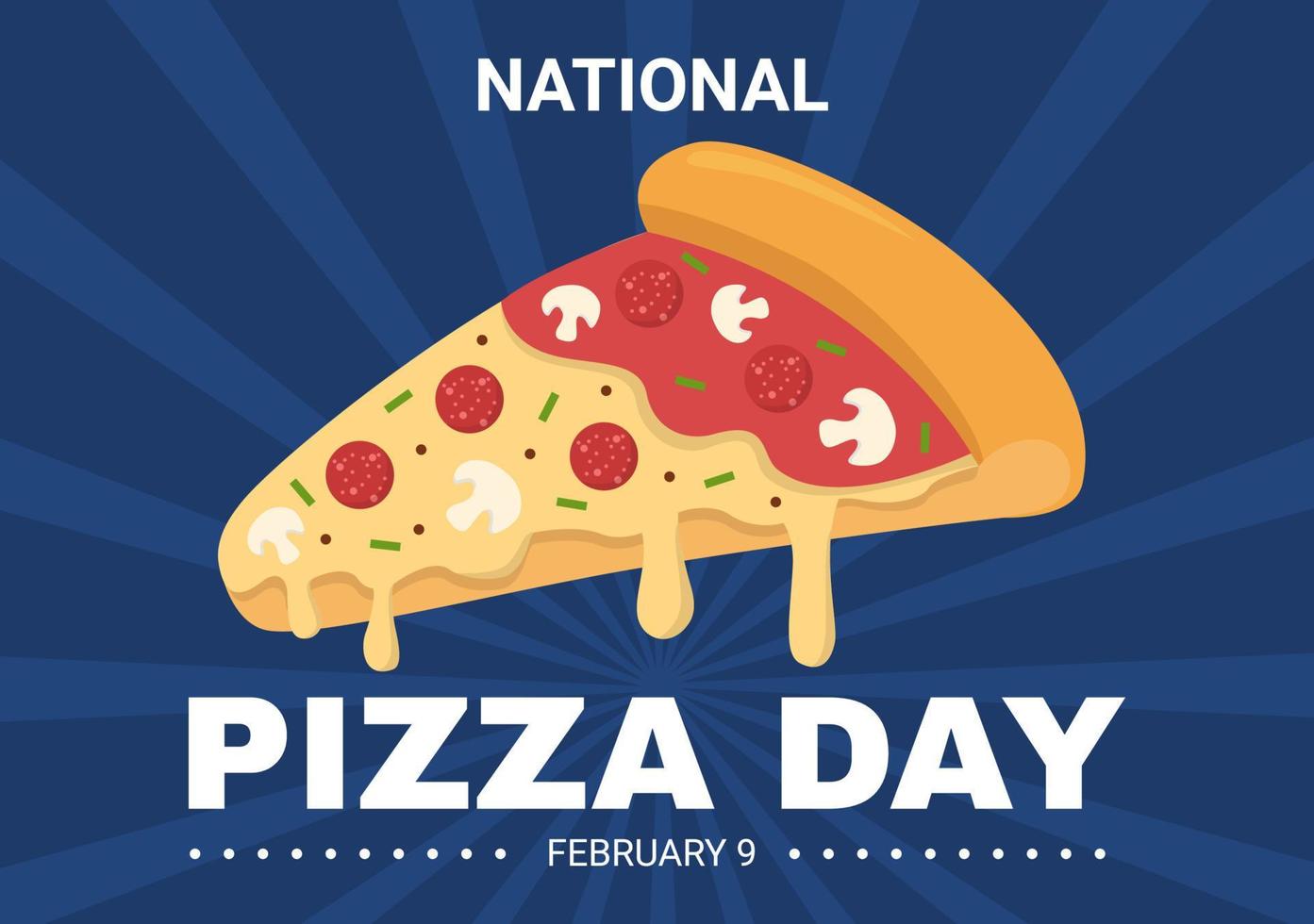 día nacional de la pizza en la celebración del 9 de febrero consumiendo varias rebanadas en dibujos animados planos estilo fondo plantillas dibujadas a mano ilustración vector