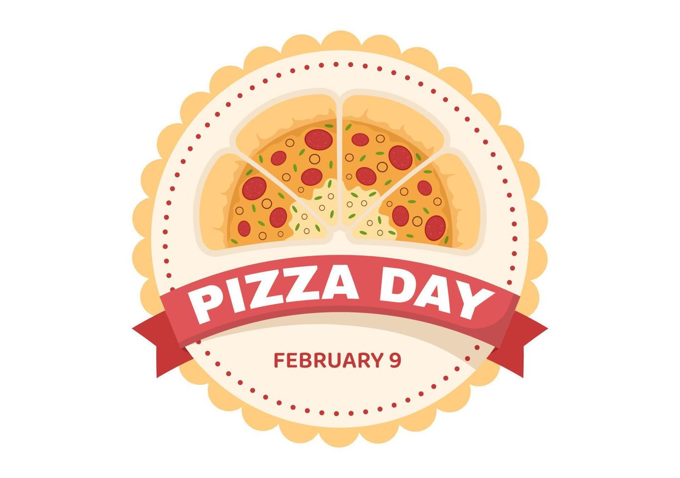National Pizza Day on Celebration February 9 by Consuming Various Slice in Flat Cartoon Style Background Hand Drawn Templates Illustration vector