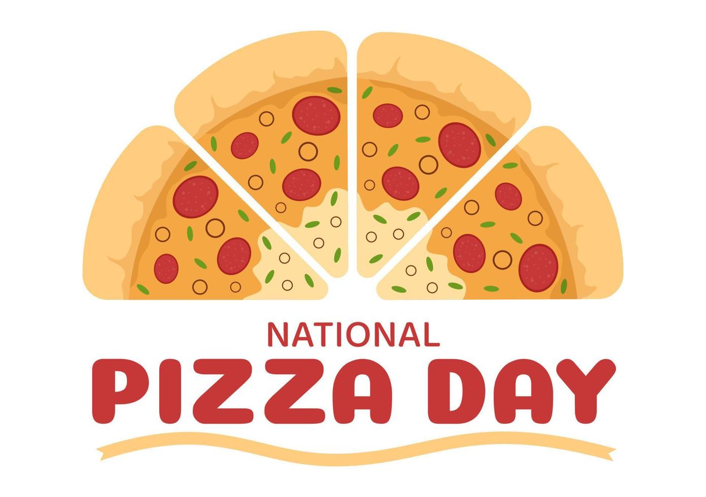 National Pizza Day on Celebration February 9 by Consuming Various Slice in Flat Cartoon Style Background Hand Drawn Templates Illustration vector