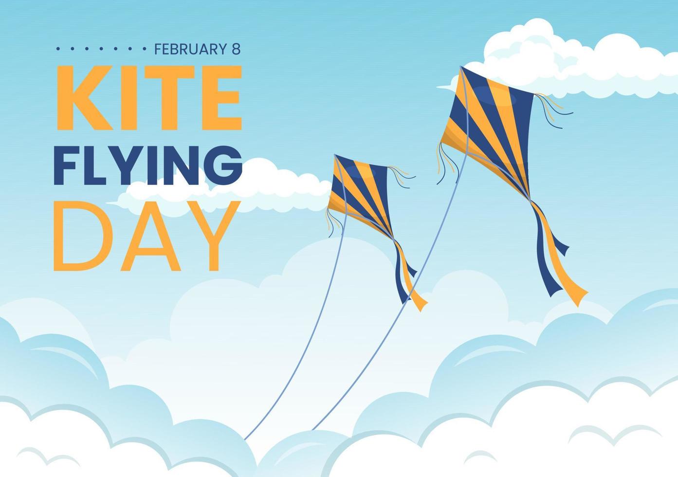 National Kite Flying Day on February 8 of Sunny Sky Background in Kids Summer Leisure Activity in Flat Cartoon Hand Drawn Templates Illustration vector