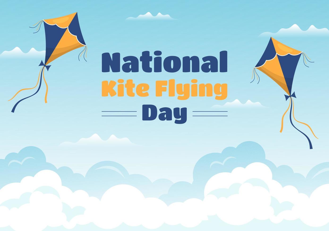 National Kite Flying Day on February 8 of Sunny Sky Background in Kids Summer Leisure Activity in Flat Cartoon Hand Drawn Templates Illustration vector