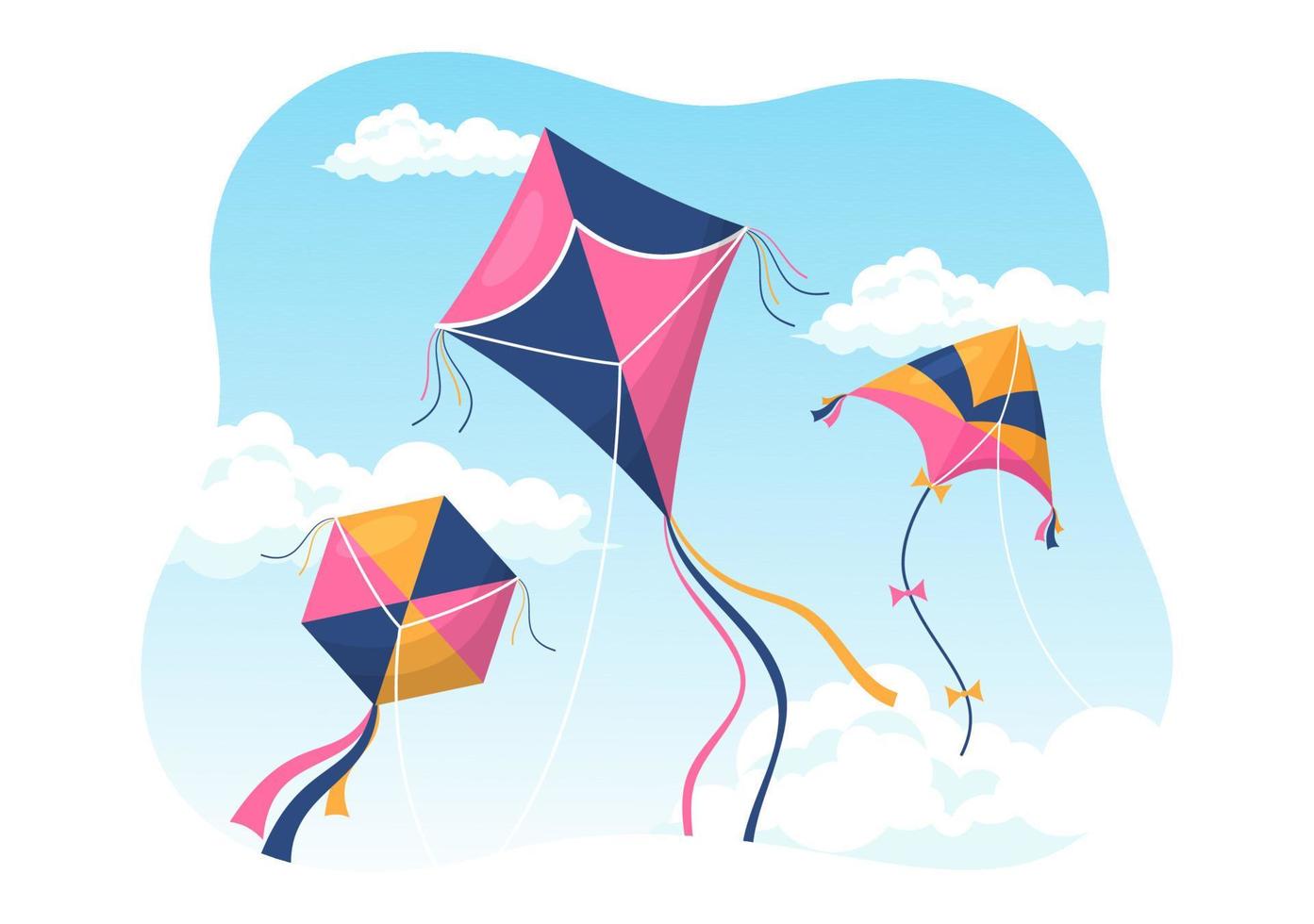 National Kite Flying Day on February 8 of Sunny Sky Background in Kids Summer Leisure Activity in Flat Cartoon Hand Drawn Templates Illustration vector