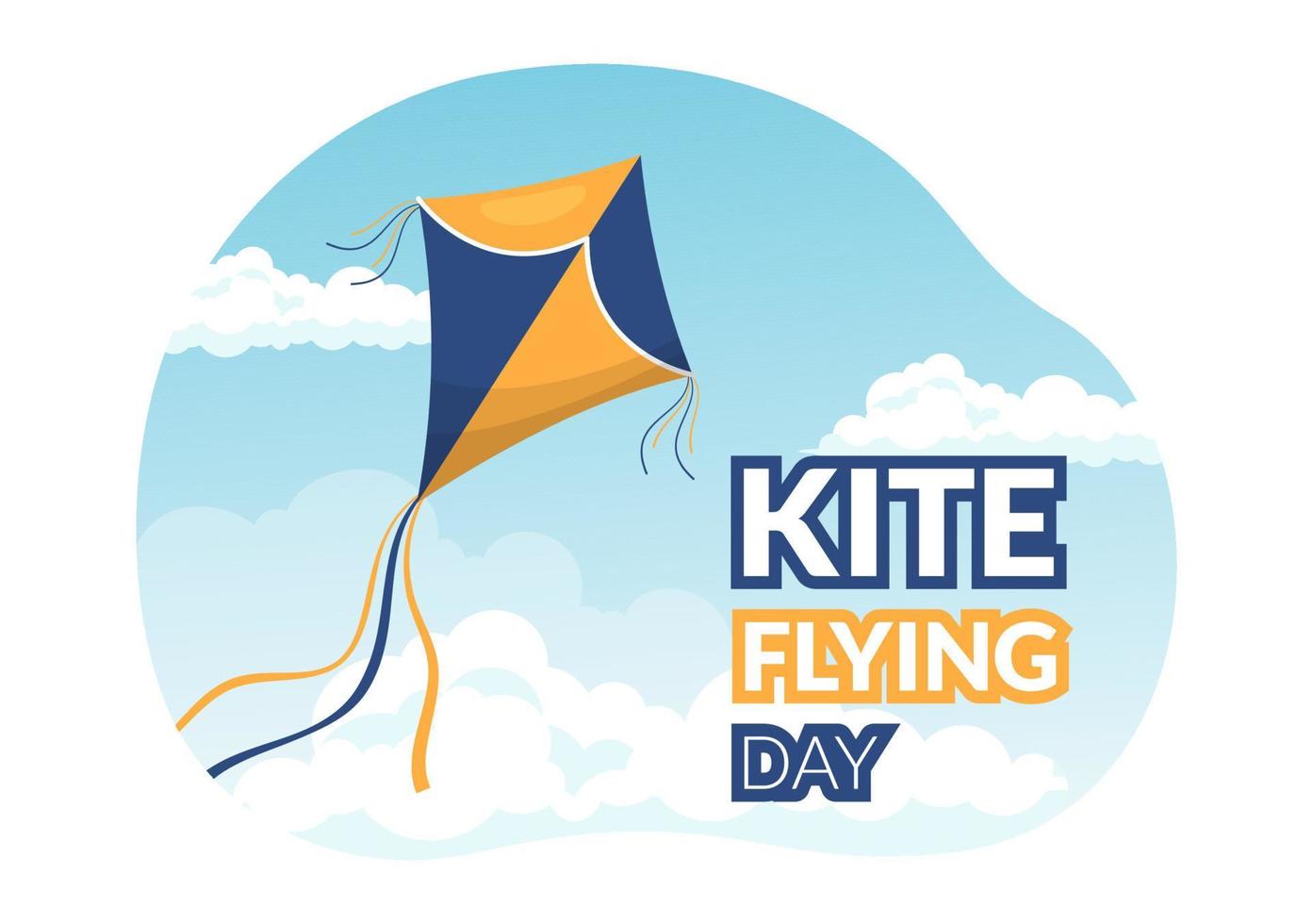 National Kite Flying Day on February 8 of Sunny Sky Background in Kids Summer Leisure Activity in Flat Cartoon Hand Drawn Templates Illustration vector