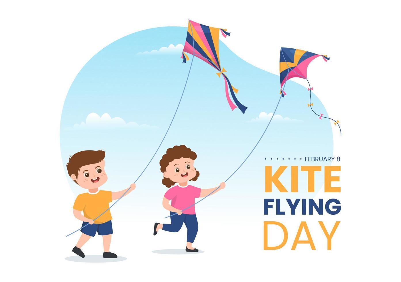 National Kite Flying Day on February 8 of Sunny Sky Background in Kids Summer Leisure Activity in Flat Cartoon Hand Drawn Templates Illustration vector