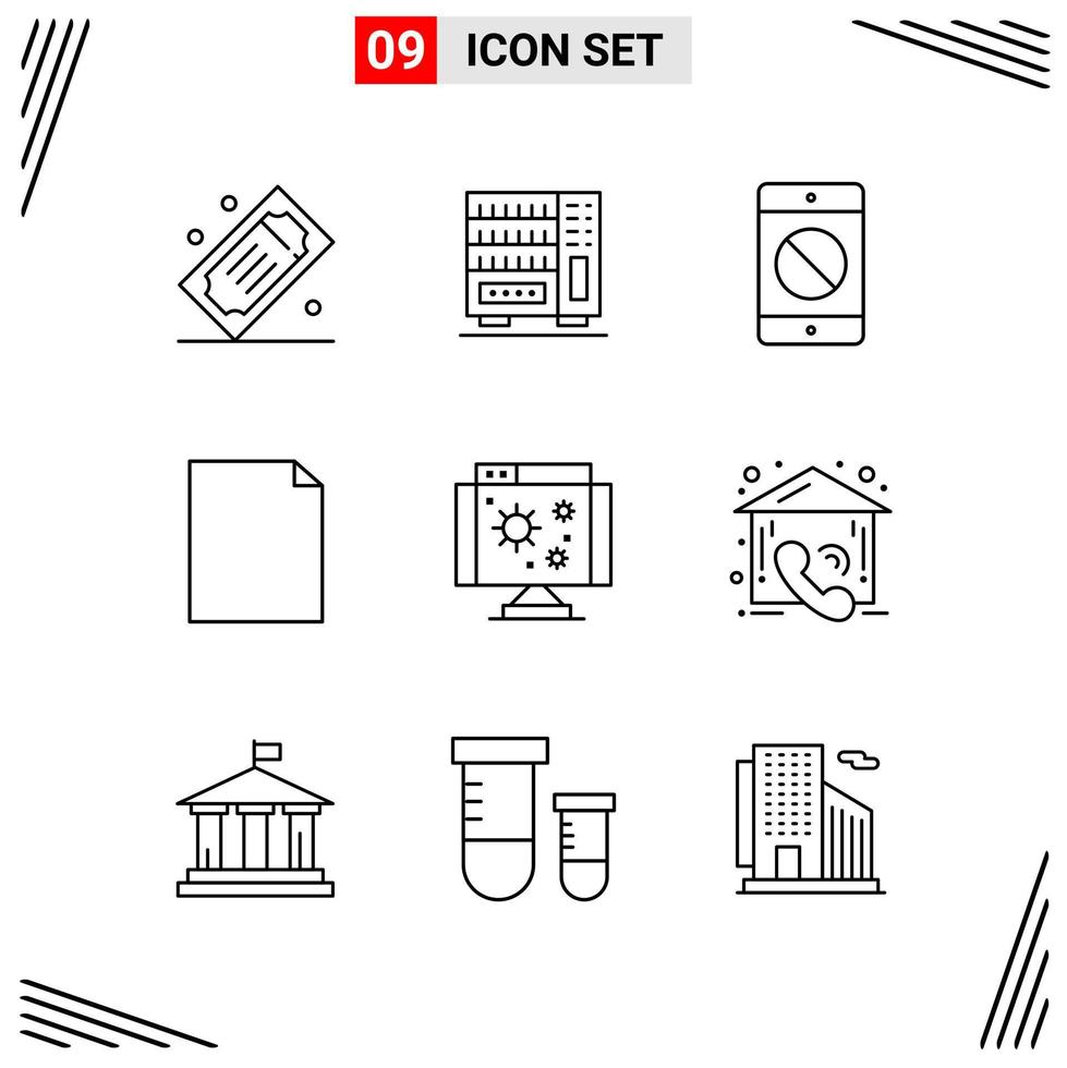 9 Icons Line Style Grid Based Creative Outline Symbols for Website Design Simple Line Icon Signs Isolated on White Background 9 Icon Set Creative Black Icon vector background