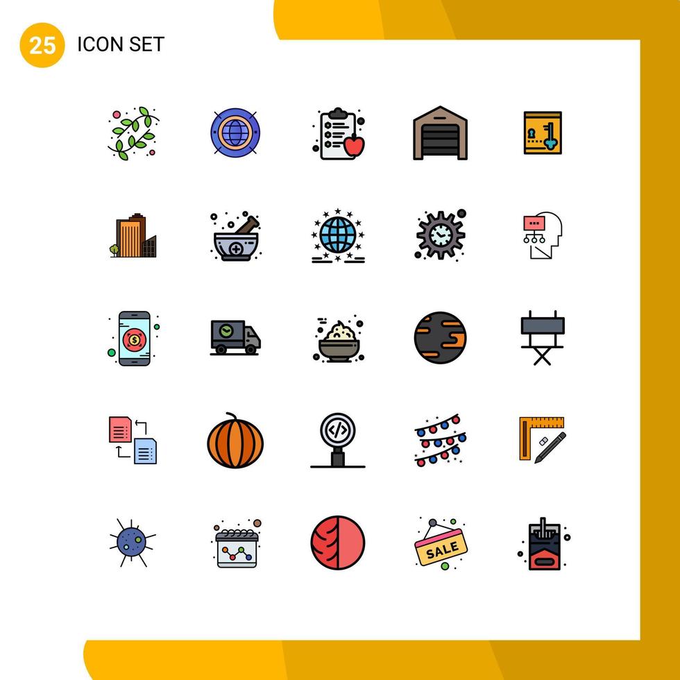 Set of 25 Modern UI Icons Symbols Signs for lock safe apple warehouse garage Editable Vector Design Elements