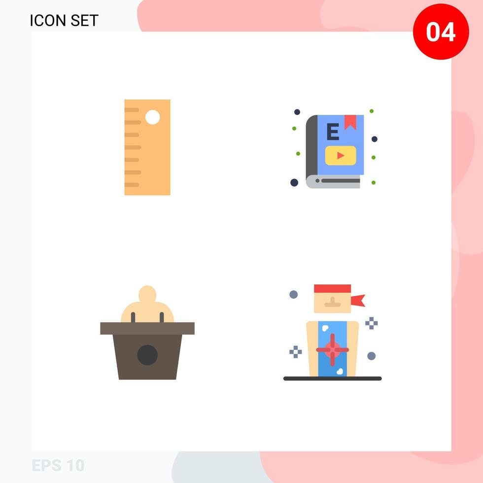 Editable Vector Line Pack of 4 Simple Flat Icons of ruler speech e learning study goal Editable Vector Design Elements