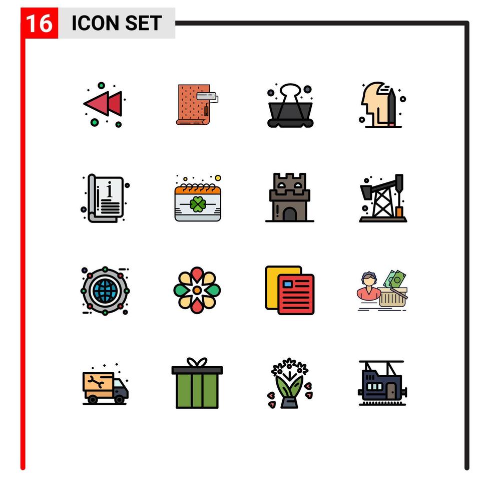 conjunto de 16 iconos de interfaz de usuario modernos símbolos signos para portada catálogo clip lápiz educación elementos de diseño de vectores creativos editables