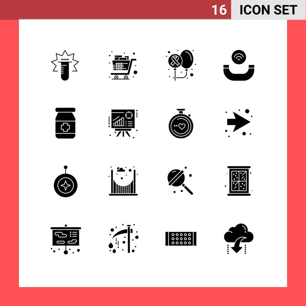16 Solid Glyph concept for Websites Mobile and Apps antidote handset trolley call health Editable Vector Design Elements