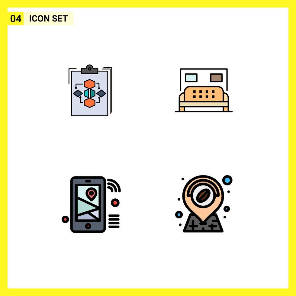 4 Creative Icons Modern Signs and Symbols of clipboard bedroom flow workflow internet Editable Vector Design Elements