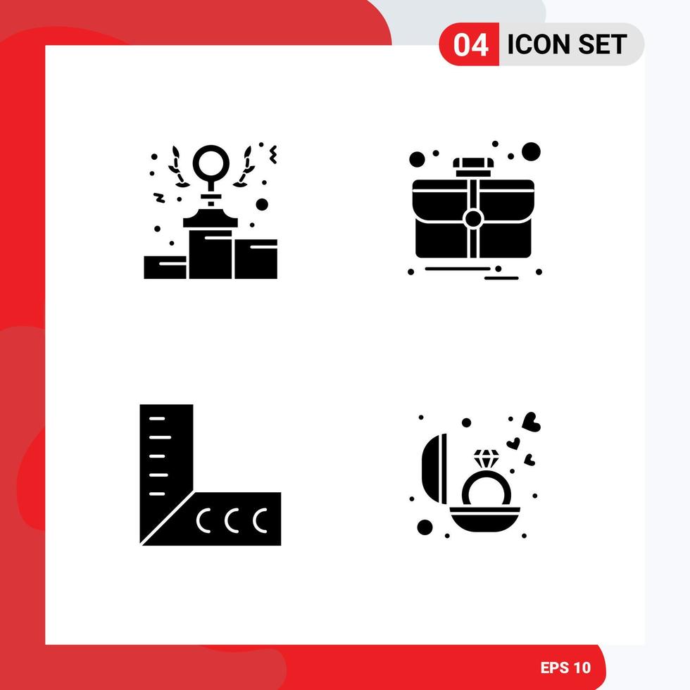 Solid Glyph Pack of 4 Universal Symbols of power tools podium thing ring Editable Vector Design Elements