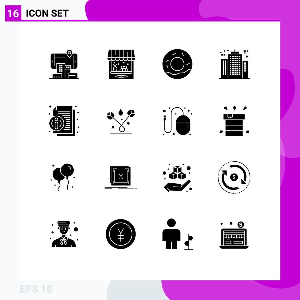 16 Universal Solid Glyphs Set for Web and Mobile Applications info construction bread company architecture Editable Vector Design Elements