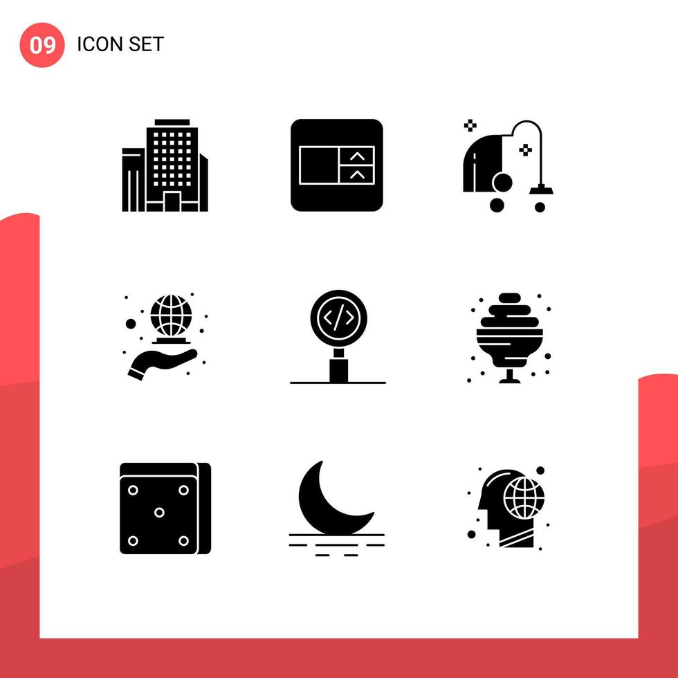 Solid Glyph Pack of 9 Universal Symbols of programming coding equipment code international Editable Vector Design Elements