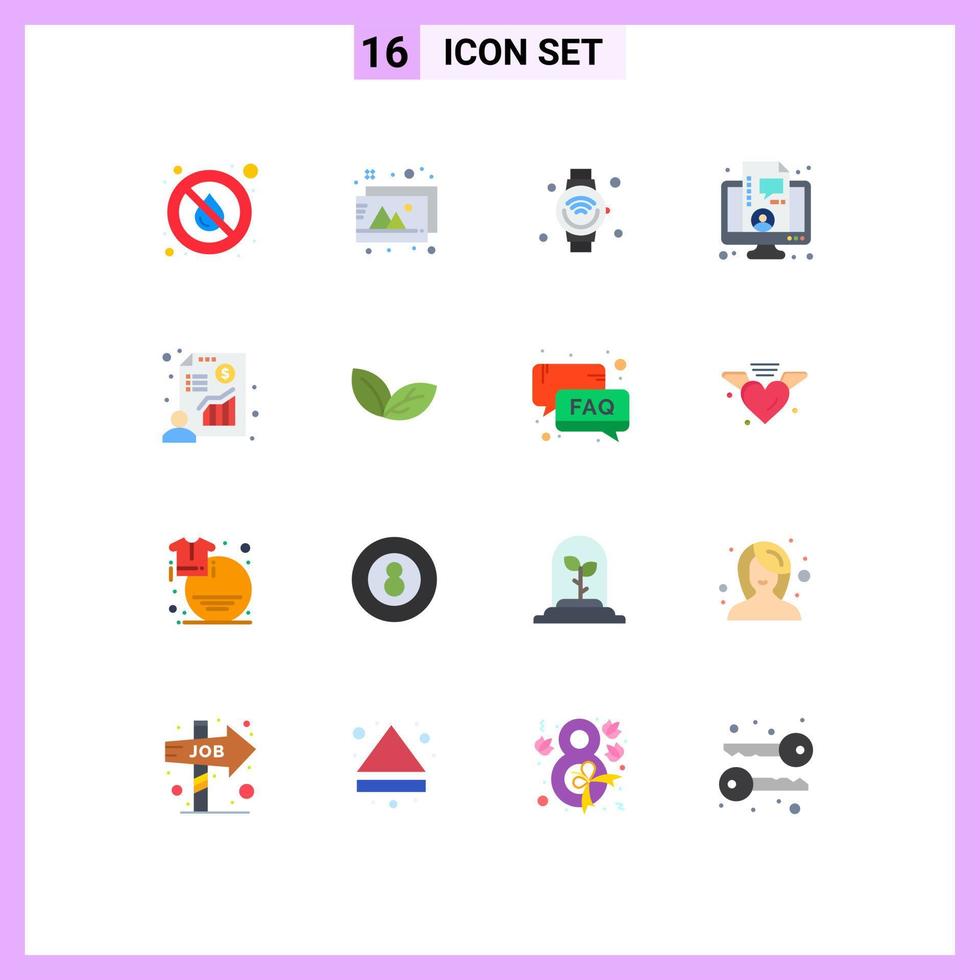 grupo de símbolos de iconos universales de 16 colores planos modernos de chart finance reloj inteligente coaching wifi paquete editable de elementos de diseño de vectores creativos