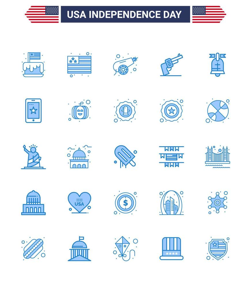 Stock Vector Icon Pack of American Day 25 Blue Signs and Symbols for ring american army weapon gun Editable USA Day Vector Design Elements
